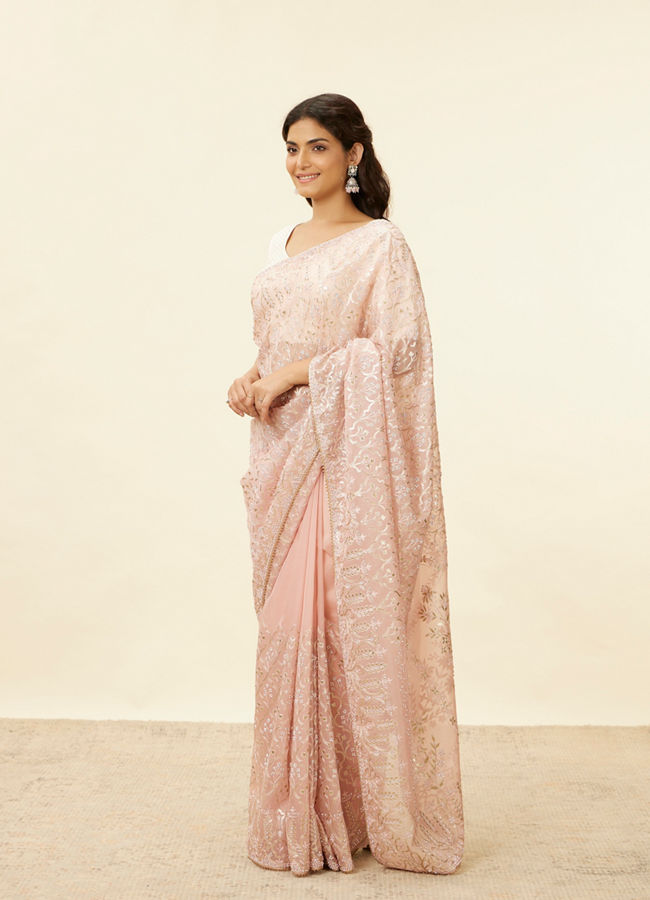 alt message - Mohey Women Baby Pink Stone Work Saree image number 3